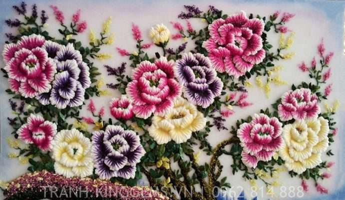 Bức tranh đá quý phong thuỷ mang đến tài lộc cho chủ nhà (phần 2) 1 tranh đá quý hoa mẫu đơn